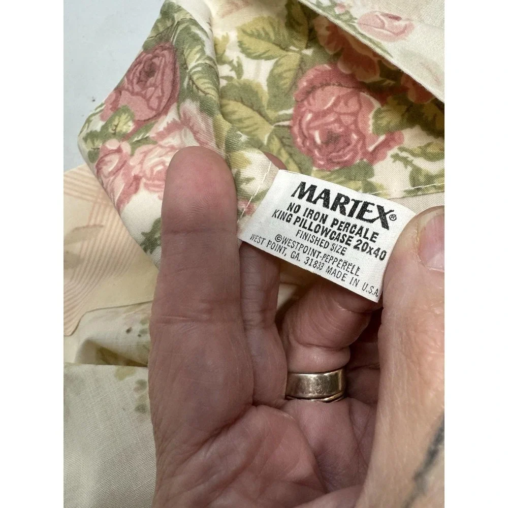 VTG Martex Queen 4 Pc Sheet Set Pink Rose 2 King Pillowcases 2 Queen Flat Sheets